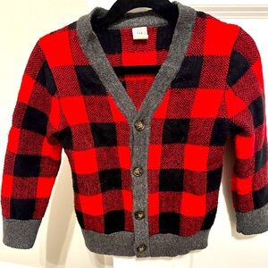 GAP Boys red plaid cardigan